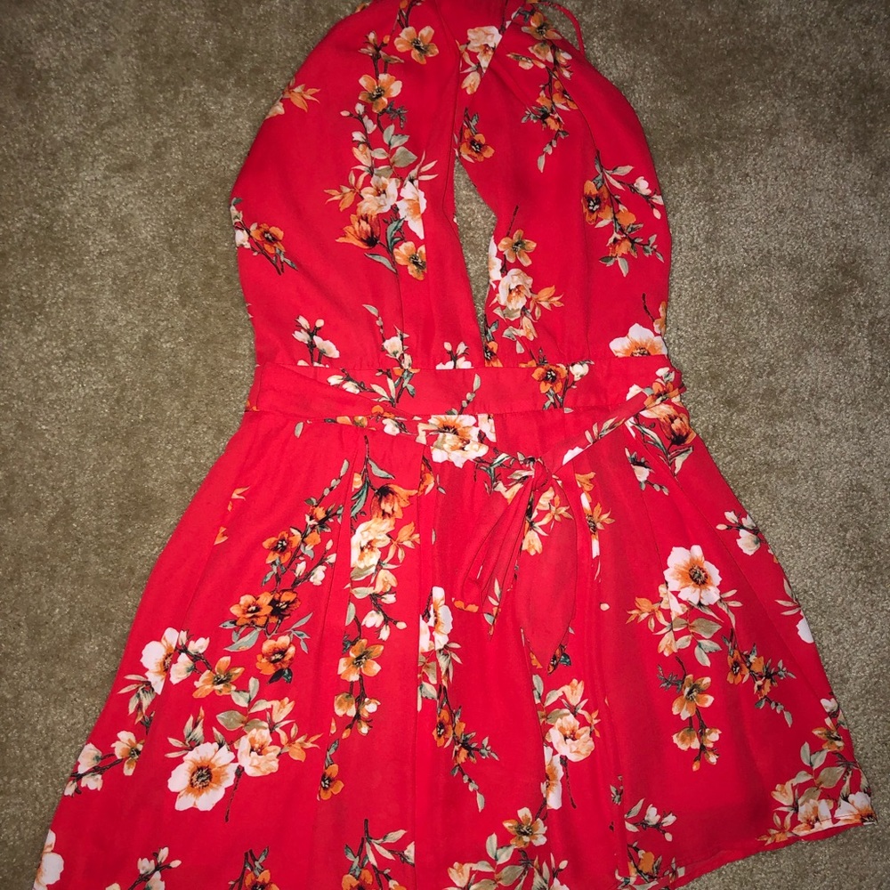 Red floral romper
